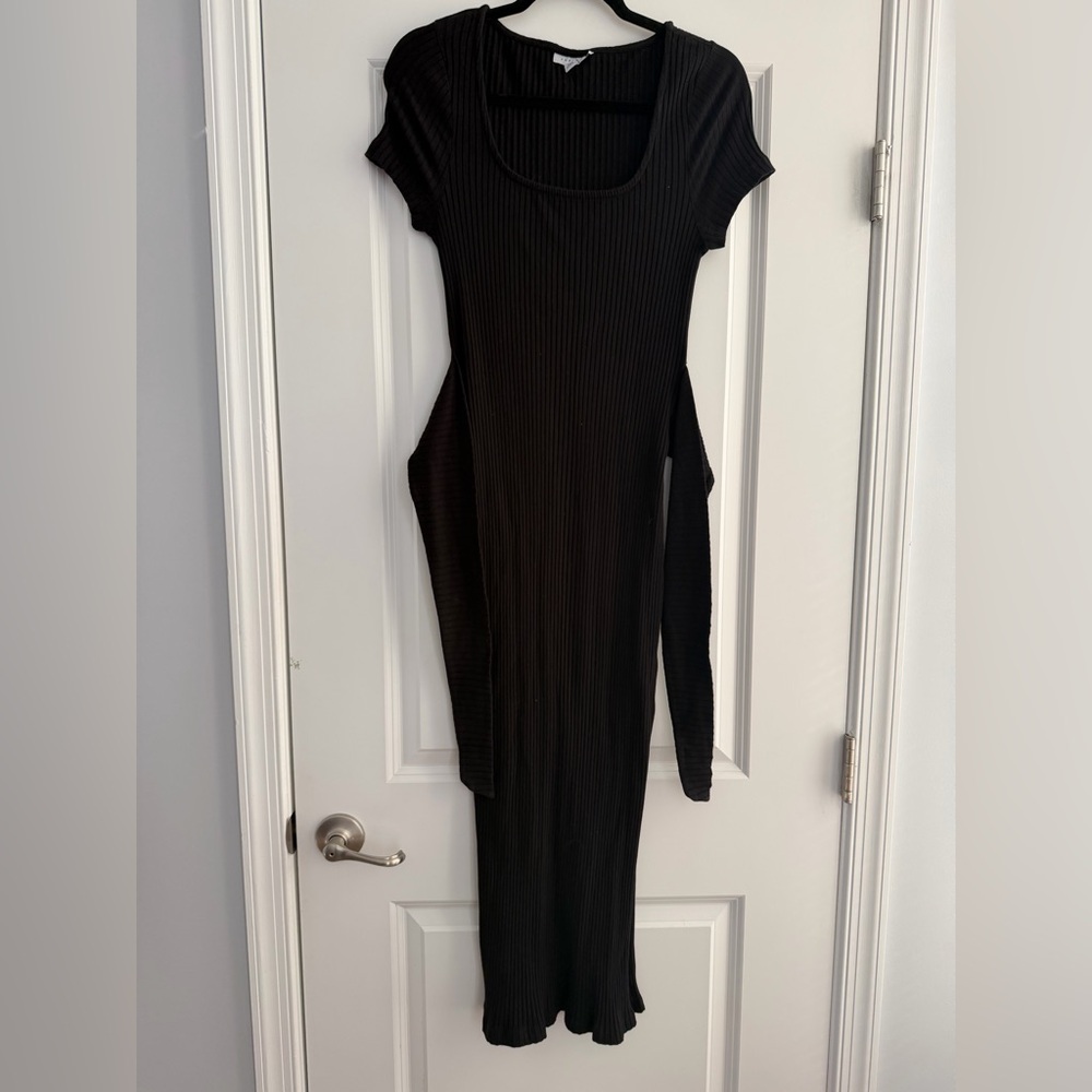 Topshop Black Ribbed Midi Dress
